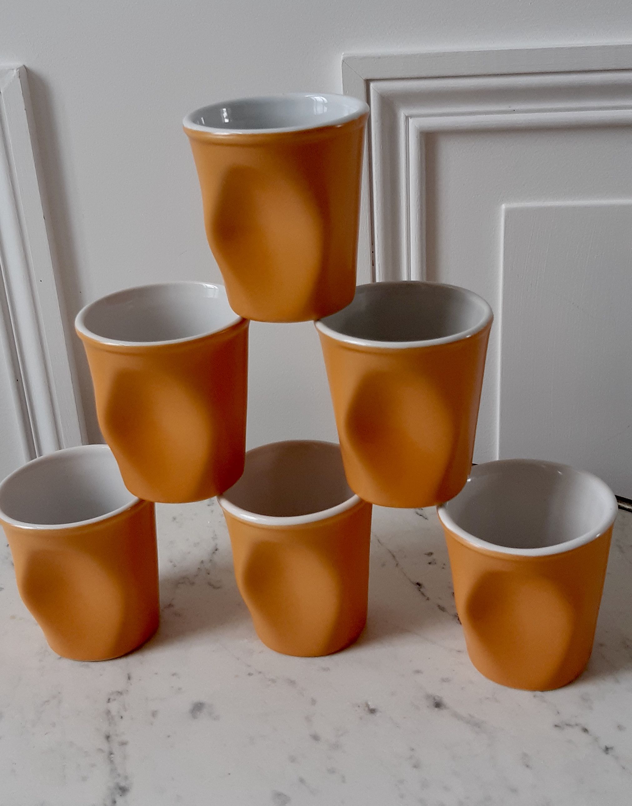 Set of 6 Orange Crumpled Espresso Coffee Cups Revol