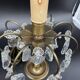Antique, pair girandoles, candle holders, gilded brass, tassels, glass, drops, florets, 1 burner