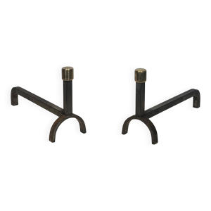 Paire de chenets modernistes - fer laiton