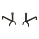 Pair of modernist fire dogs in wrought iron and brass
