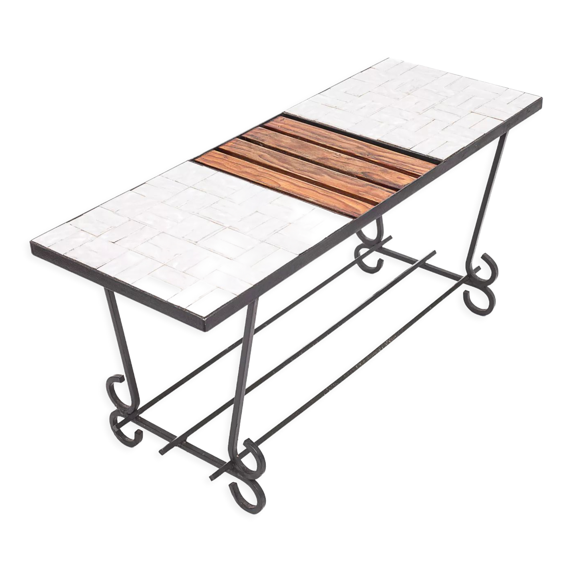 Modernist coffee table, teak and ceramics, 1950