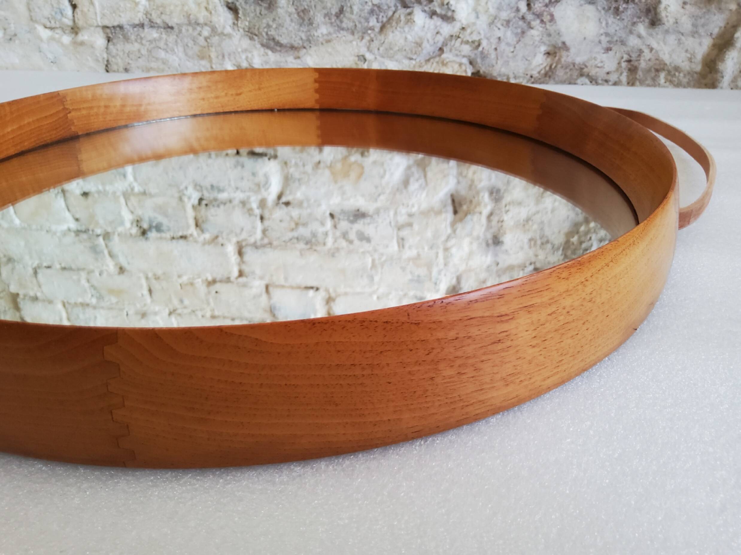 Round teak mirror by Uno and Osten Kristiansson for Luxus Vittsjö, Sweden.