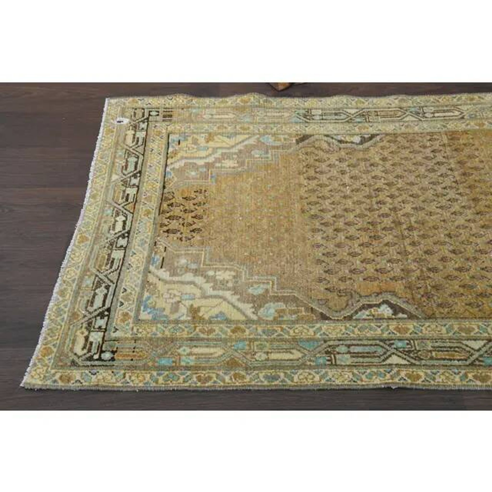 Tapis de couloir vintage turc Oushak fait main en laine et coton orange