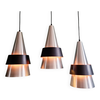 Set of 3 Scandinavian pendant lights, Corona model, by J. Hammerborg, Fog & Morup, 1960s
