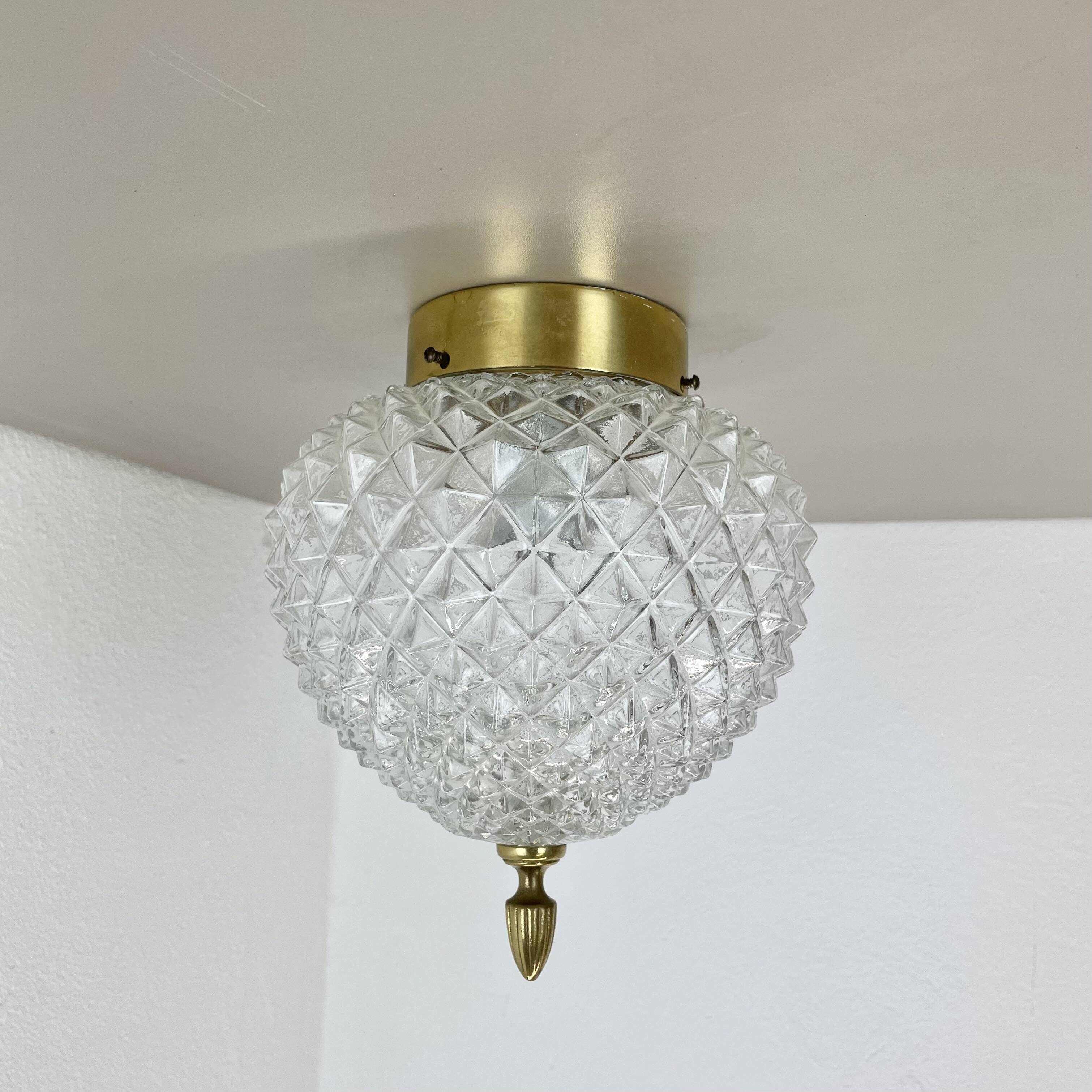 Modernist  "pineapple" ceiling light by glashütte limburg attrib., germany 1970
