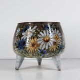 Tripod ceramic planter with floral design, signed Alexandre Kostanda, Vallauris