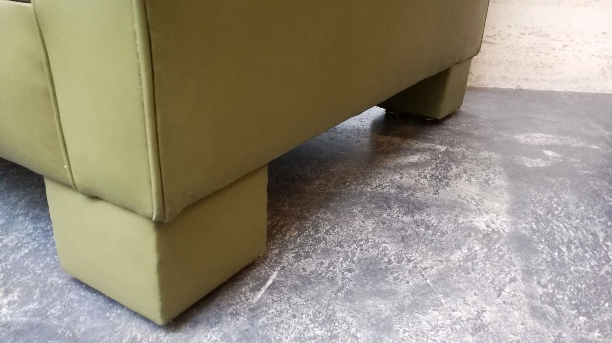 Jansen Olive green leather sofa France 1970