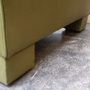 Jansen Olive green leather sofa France 1970