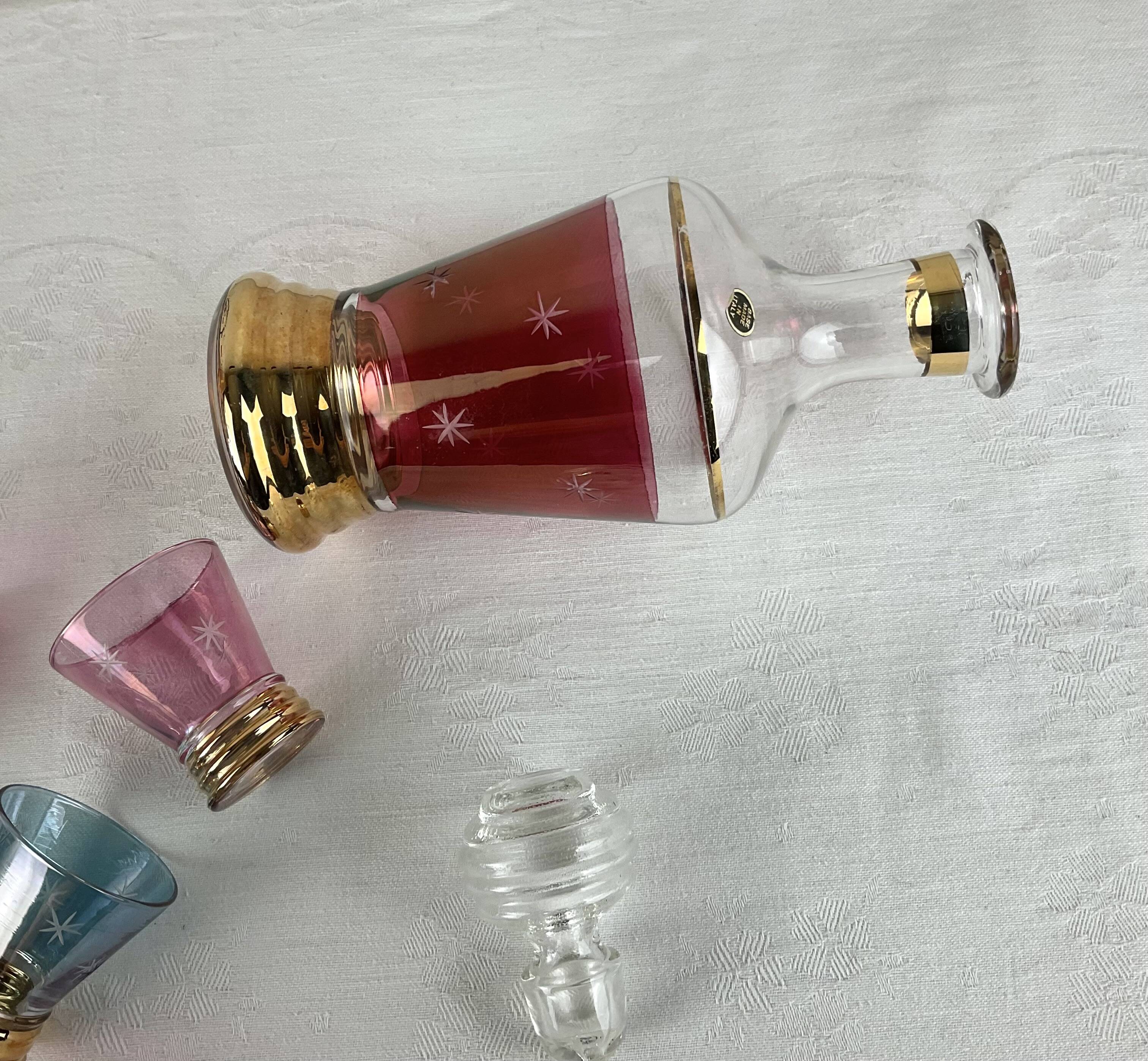 Vintage liqueur carafe and matching glasses Made in Italy