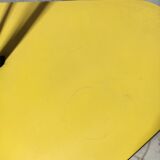 Mid-century tripod floor lamp with 3 lights and a yellow shelf.