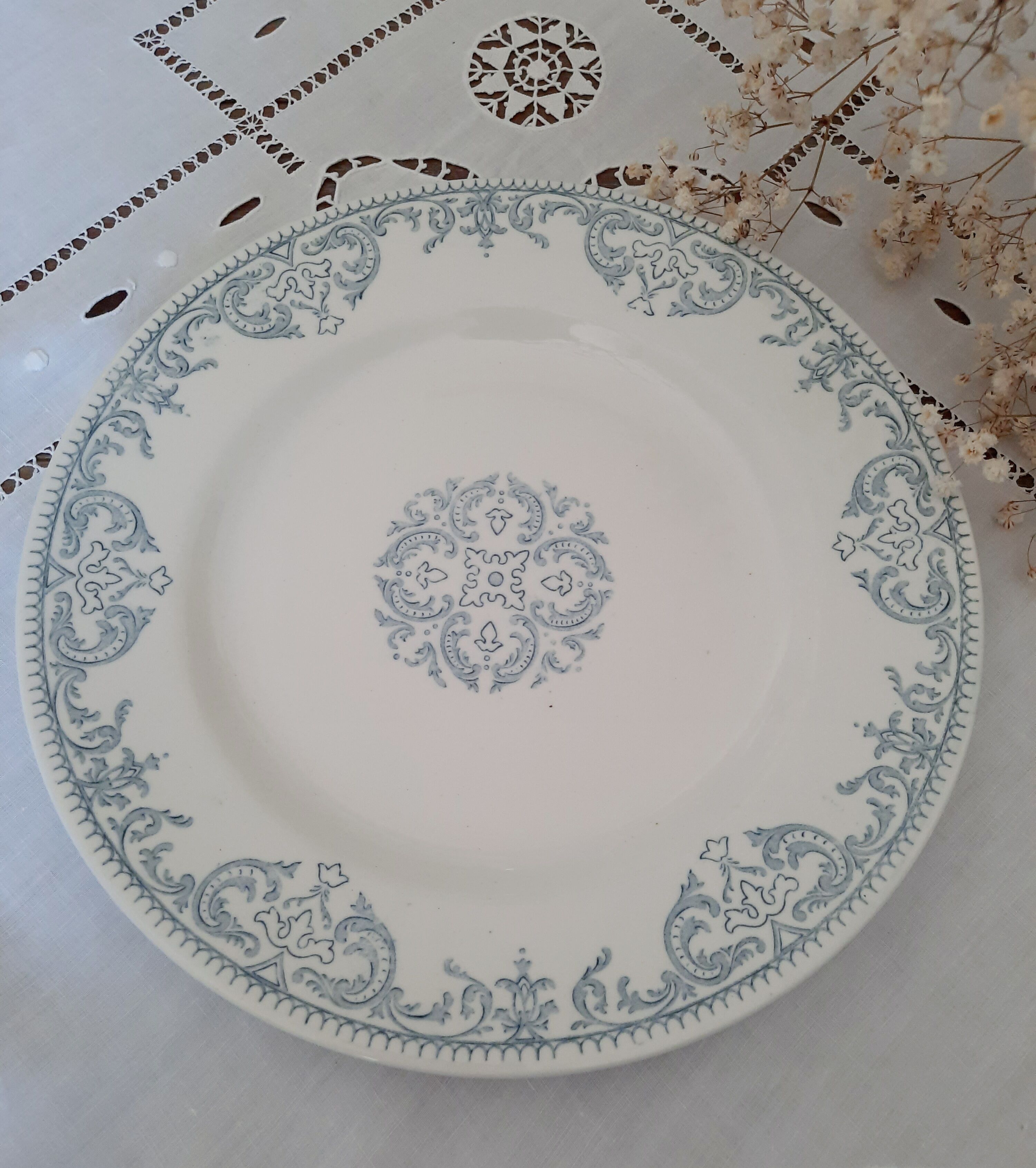 6 old flat plates mismatched iron earth