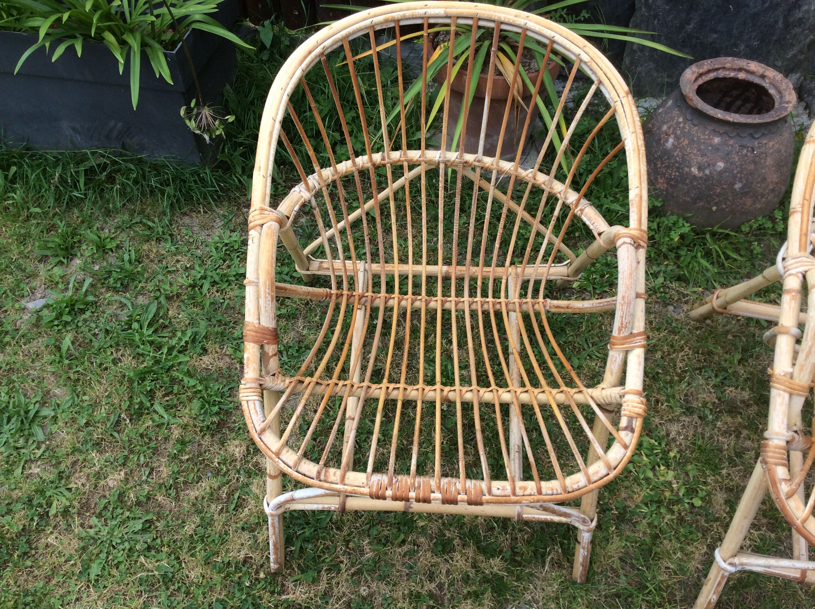 Set de 4 fauteuils rotin vintage