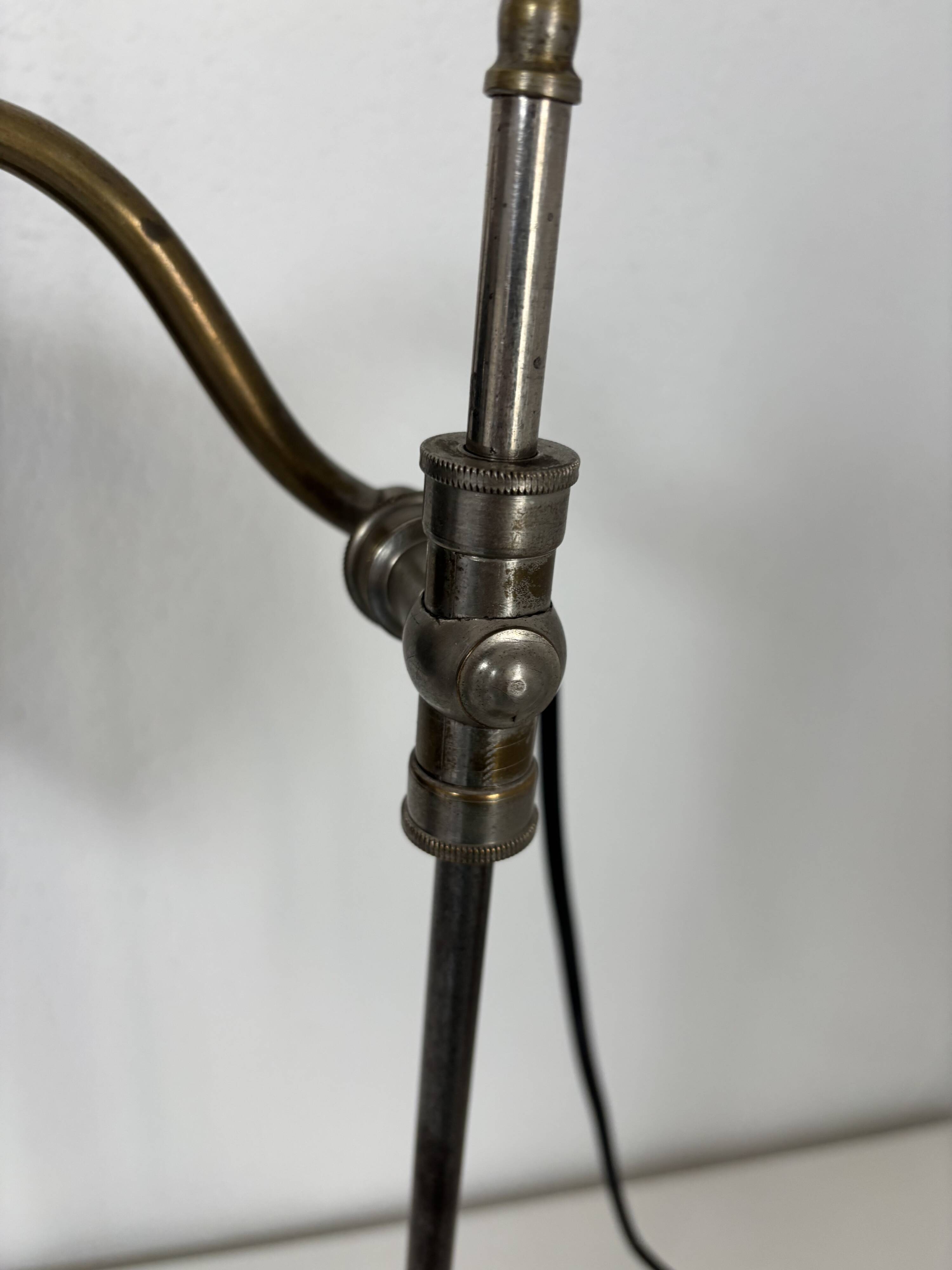 Vintage 1920s desk lamp in nickel-plated brass, celadon - 52 cm