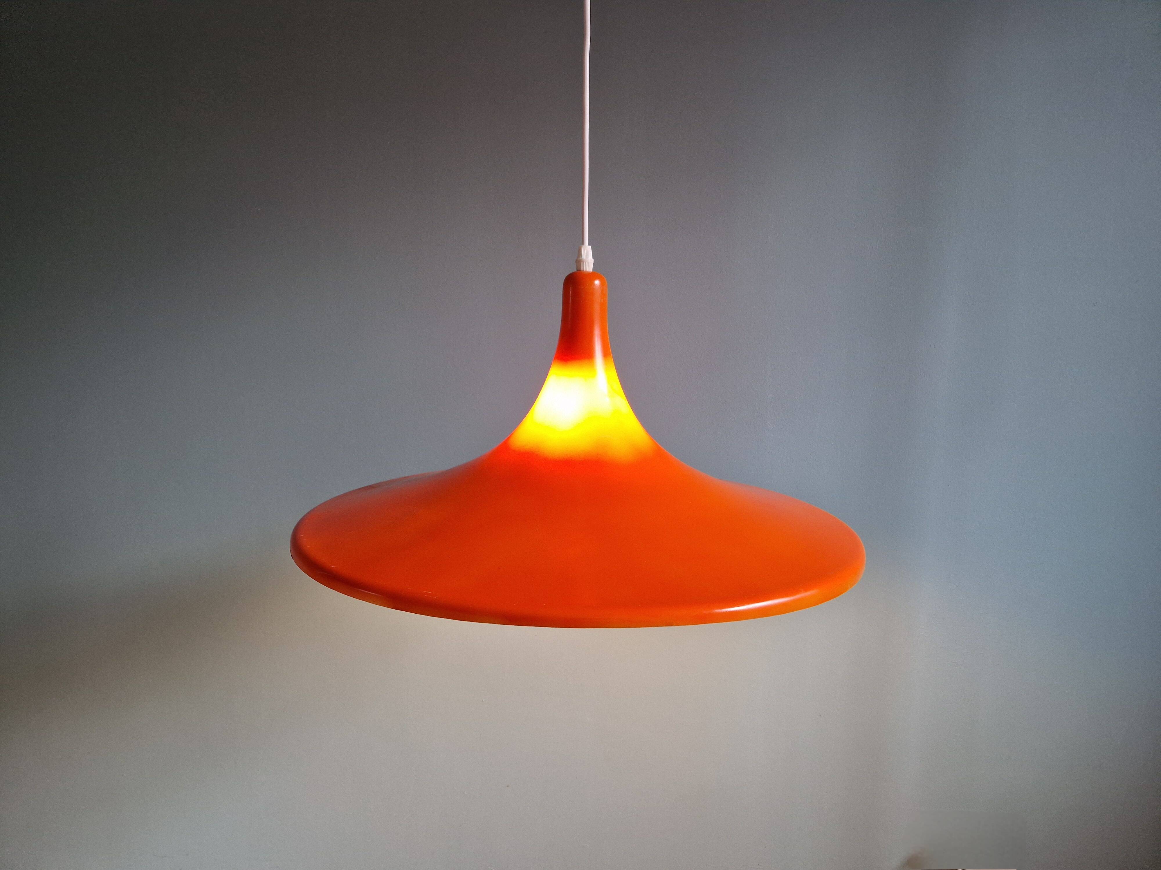 Large vintage orange plastic pendant light