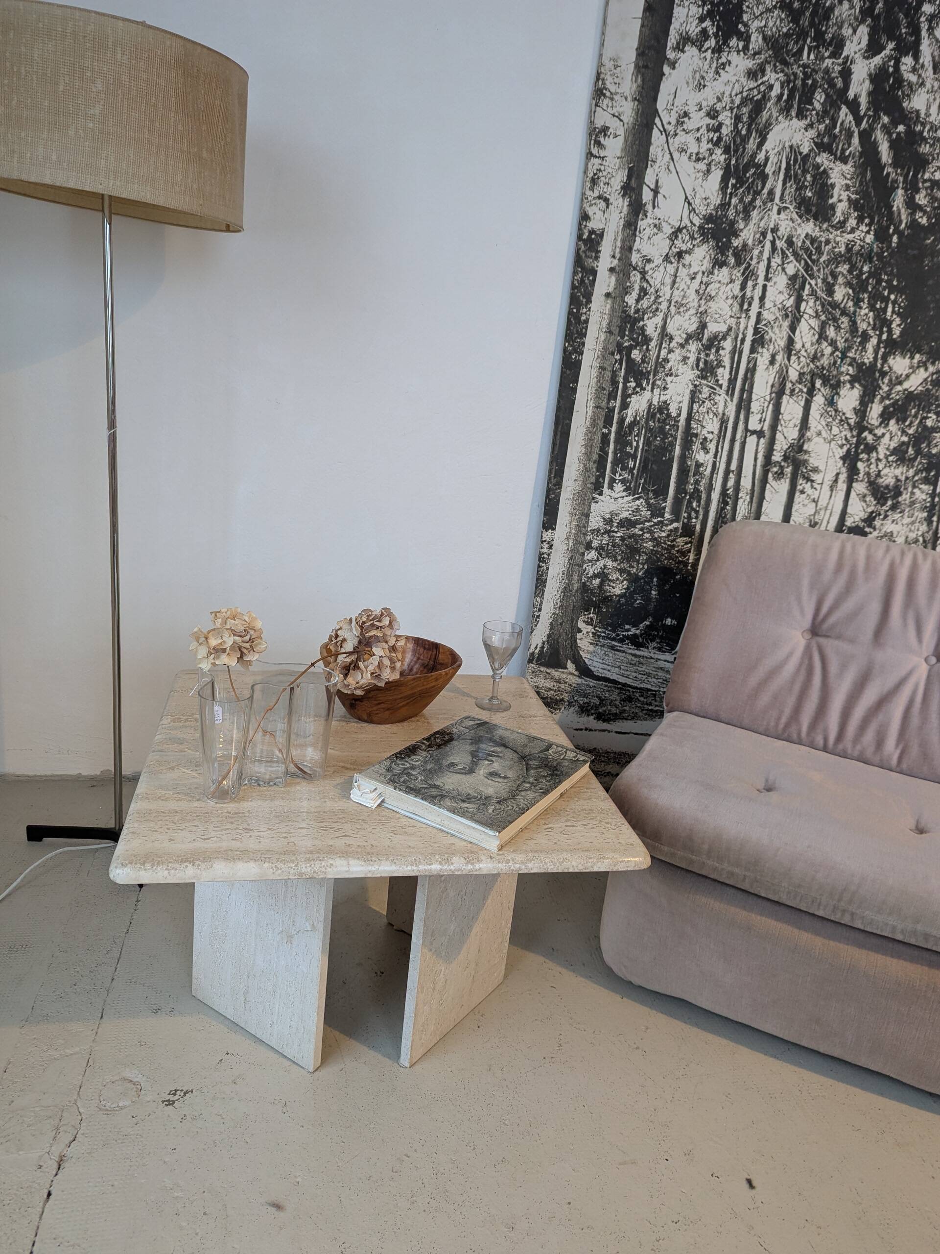 Square travertine coffee table, 1970s.