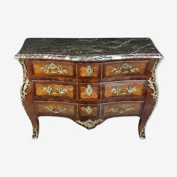 Louis XV chest of drawers in precious wood marquetry 135cm
