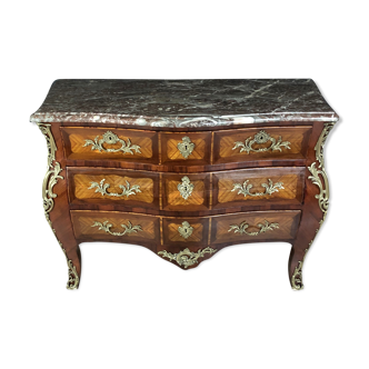 Louis XV chest of drawers in precious wood marquetry 135cm