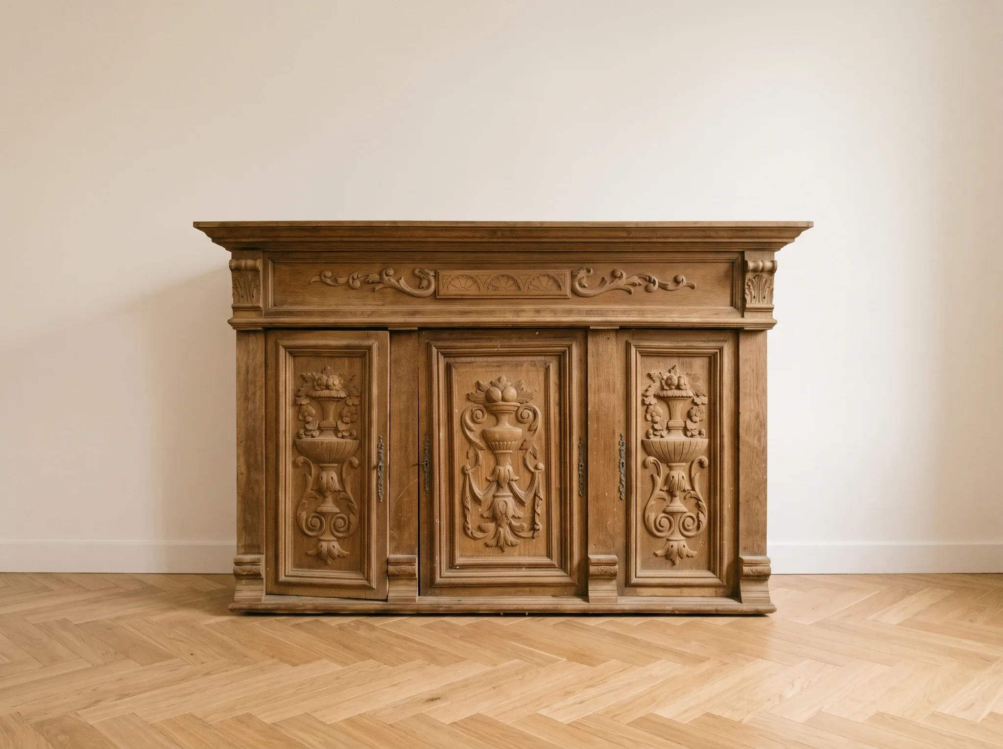Wall storage unit in Henri IV style made of solid oak.