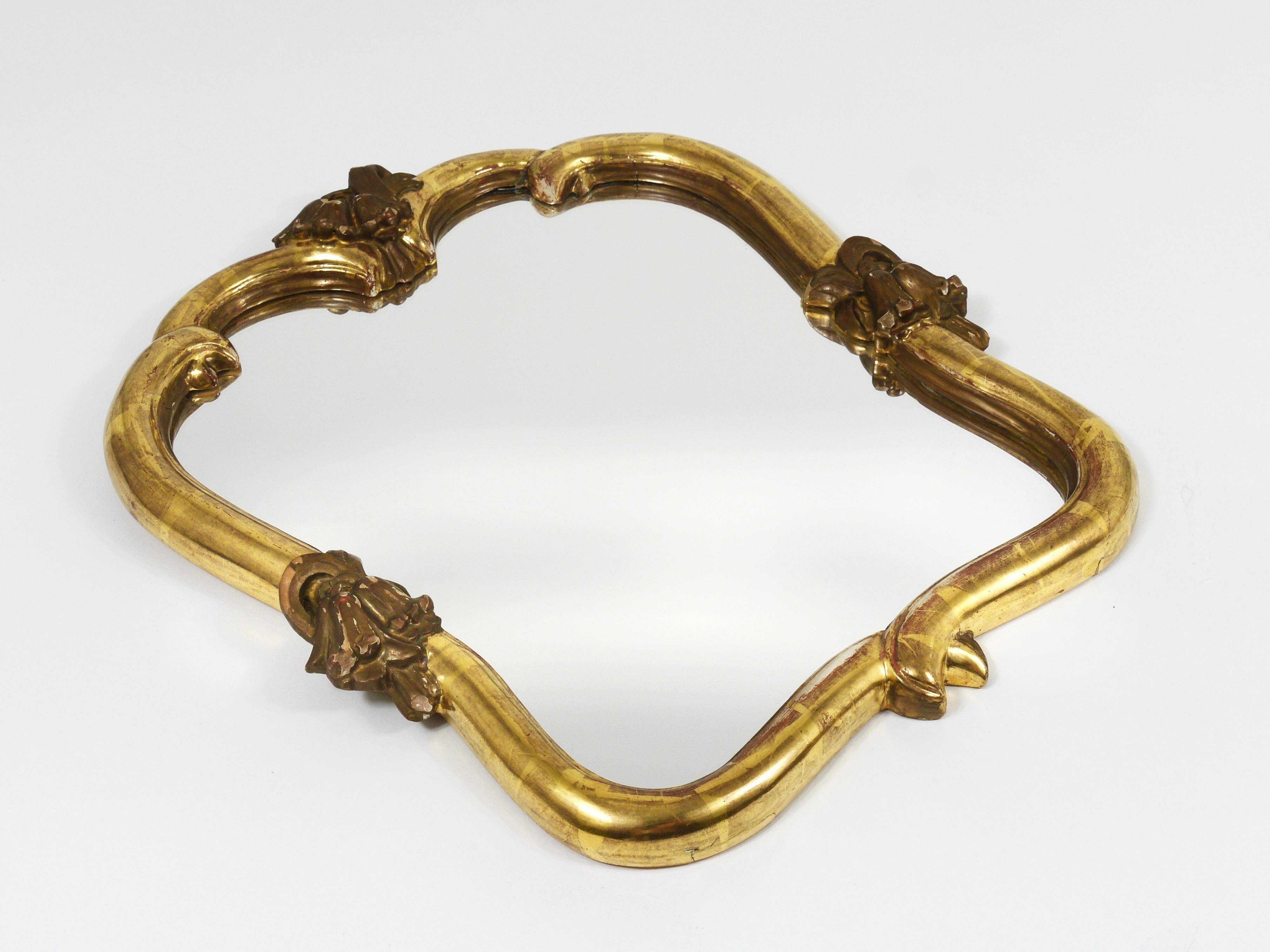 Max Welz Vienna Art Nouveau Hand-Carved Gilded Wood Wall Mirror, Austria, 1930s