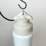 Industrial White Porcelain Pendant Light with Milk Glass, 1970s