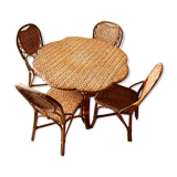 Rattan dining room: 1 table + 4 chairs