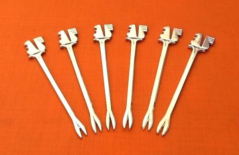 1970s 6 Aperitif / Snails Picks Squirrel Logo Chromed metal