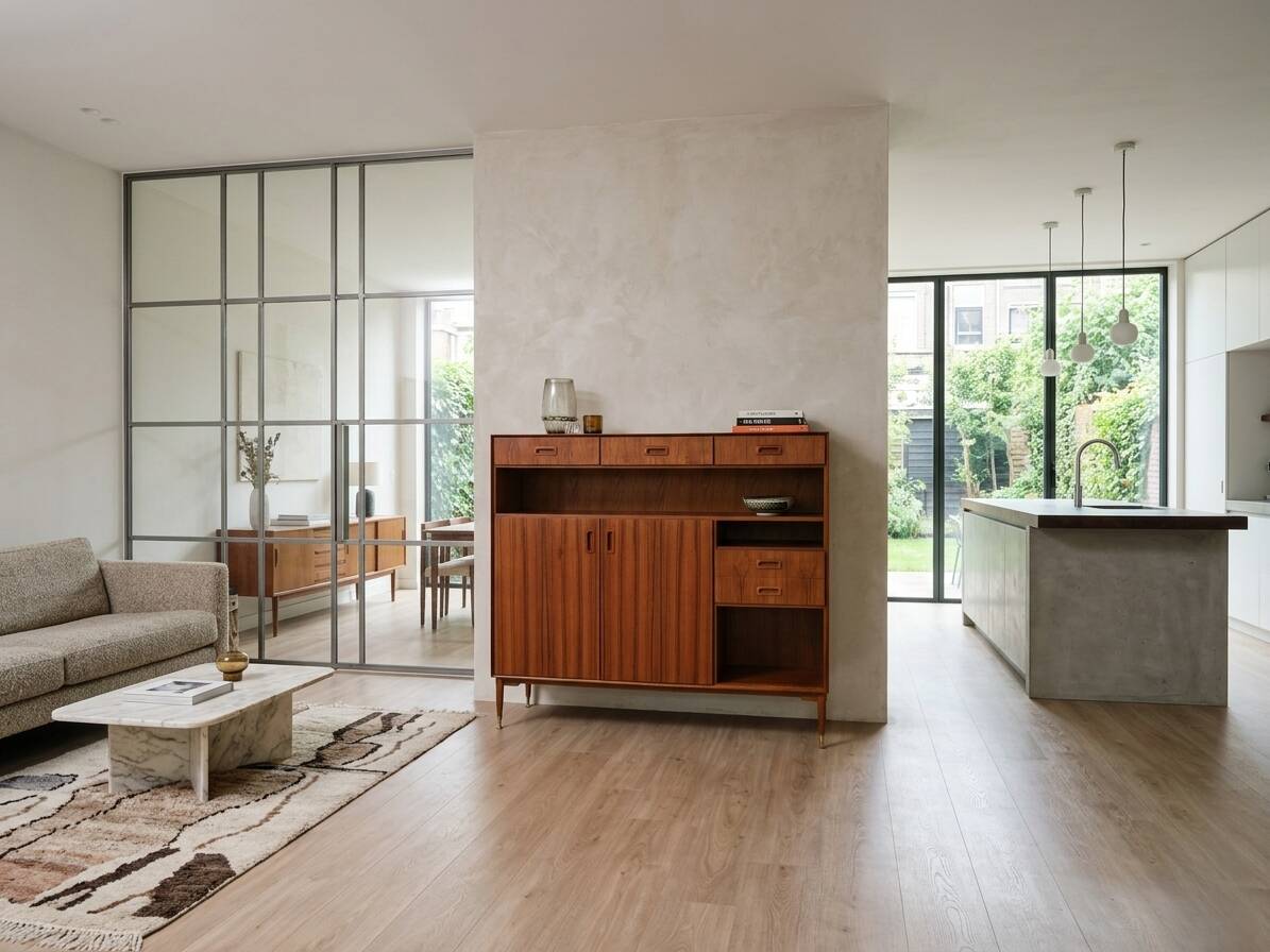 1960s Italian mid-century teak highboard restored with brass feet
