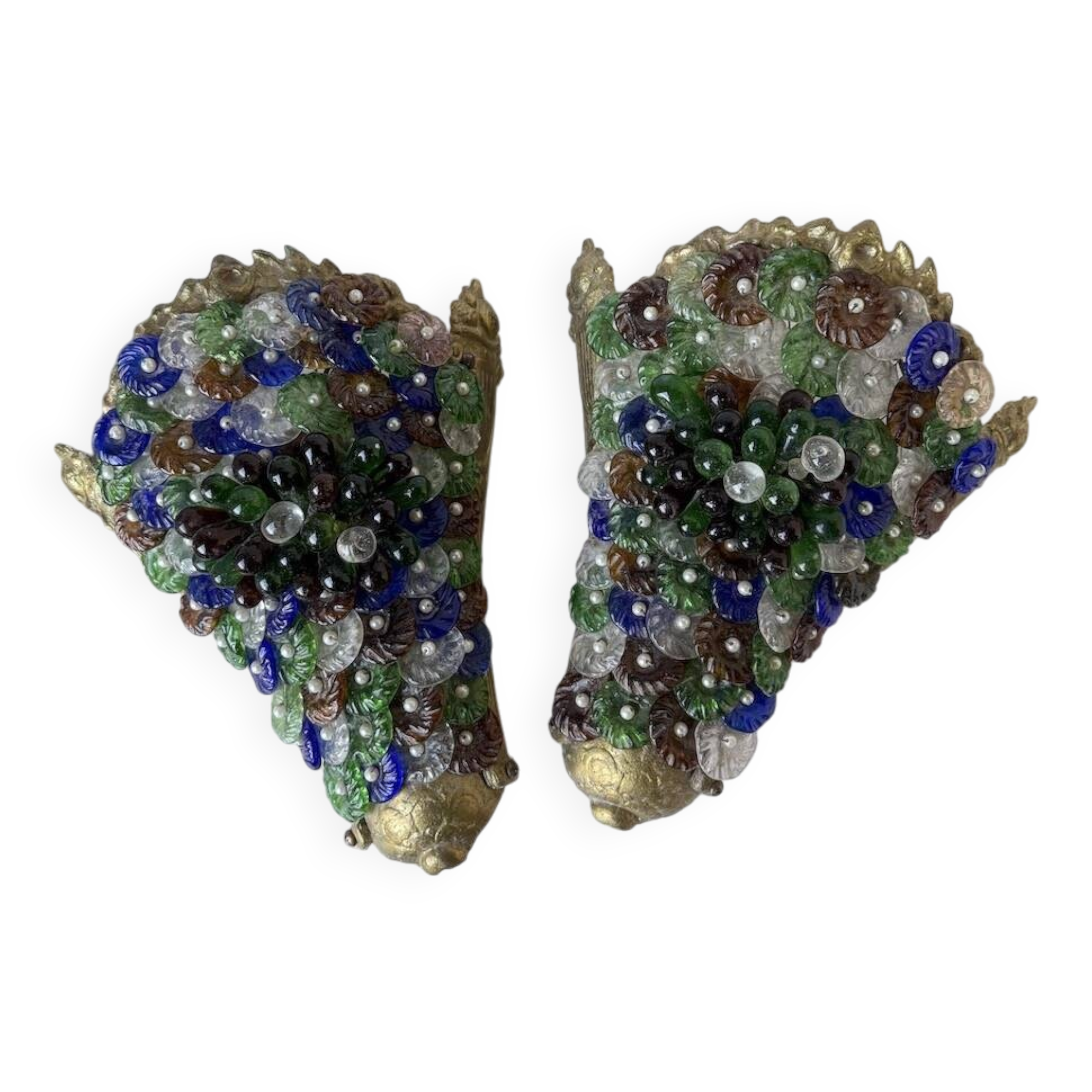 Pair of Art Nouveau bronze and Murano glass wall lights