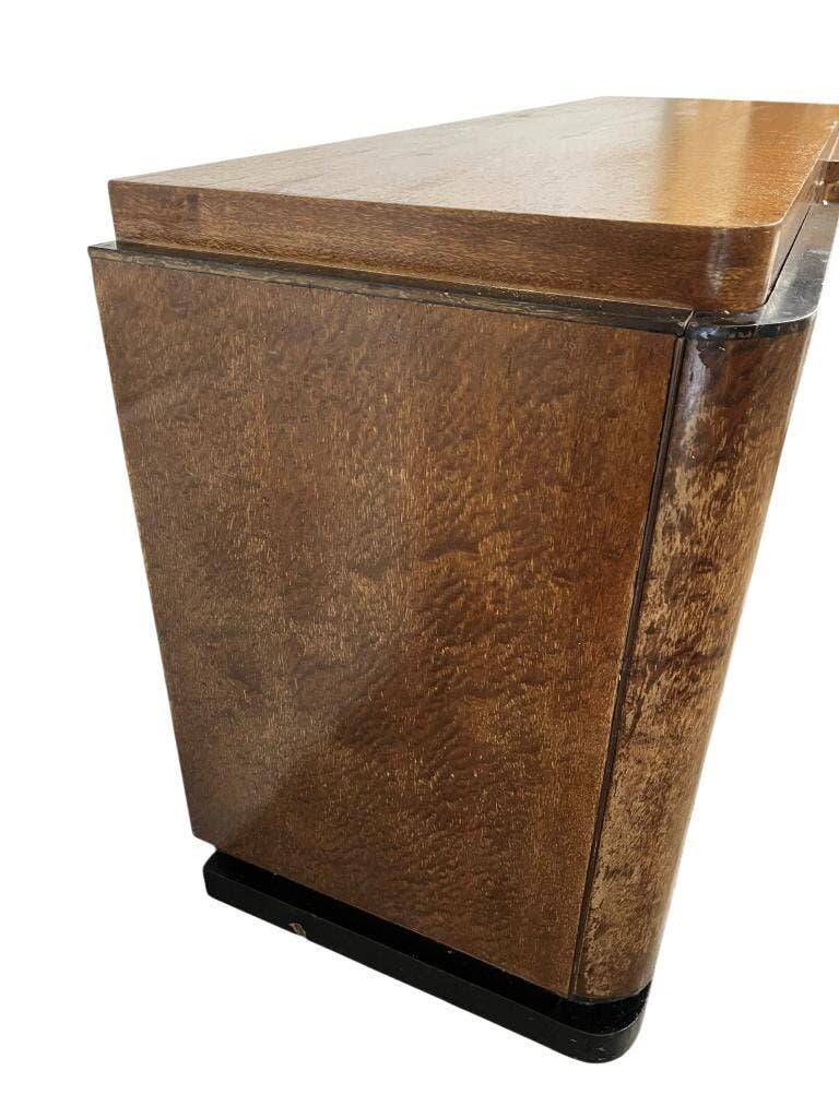Vintage Art Deco curved sideboard with glass handles.