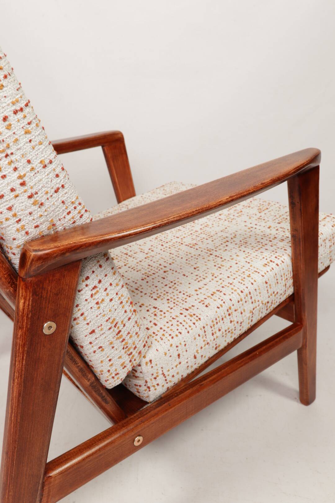 Scandinavian Vintage Armchair With Upholstery Bouclè Cushions Mid Century Design