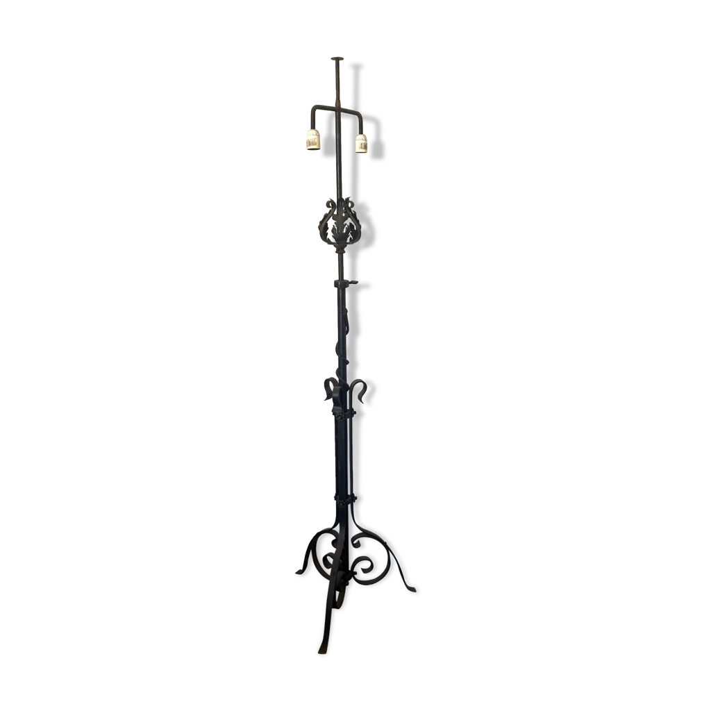 Lampadaire fer forgé ancien double éclairage avec hauteur réglable