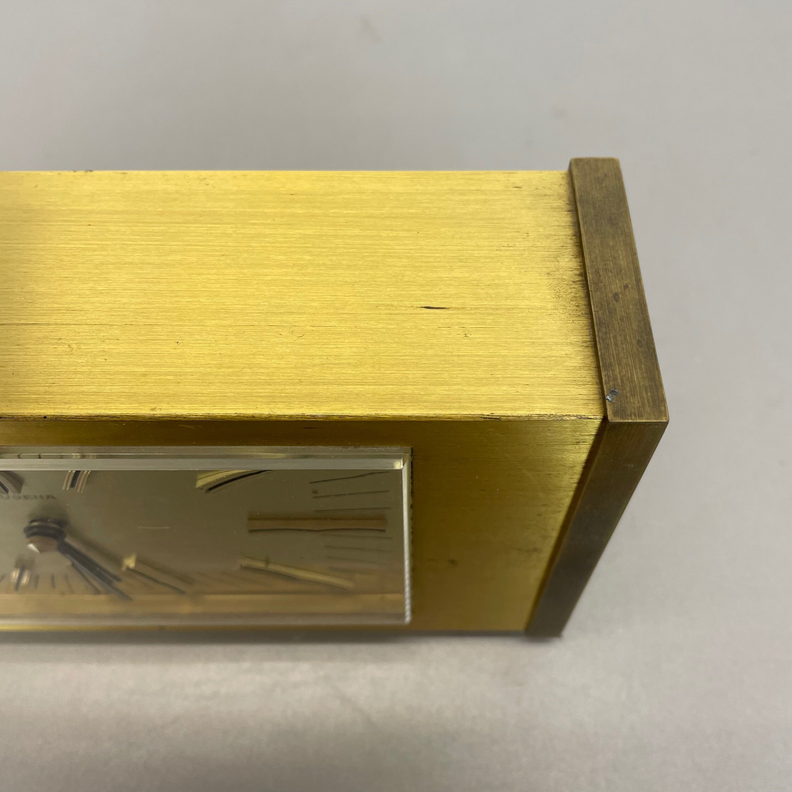 Vintage 1960s solid brass table clock Hollywood Regency Dugena, Switzerland