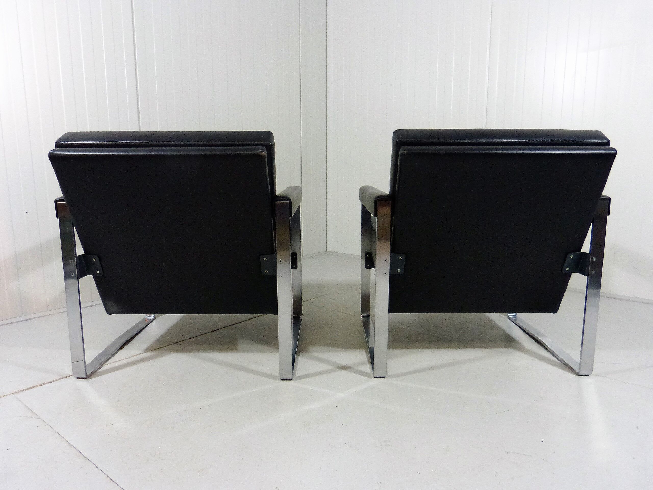 Hein Salomonson black leather lounge chairs 1968
