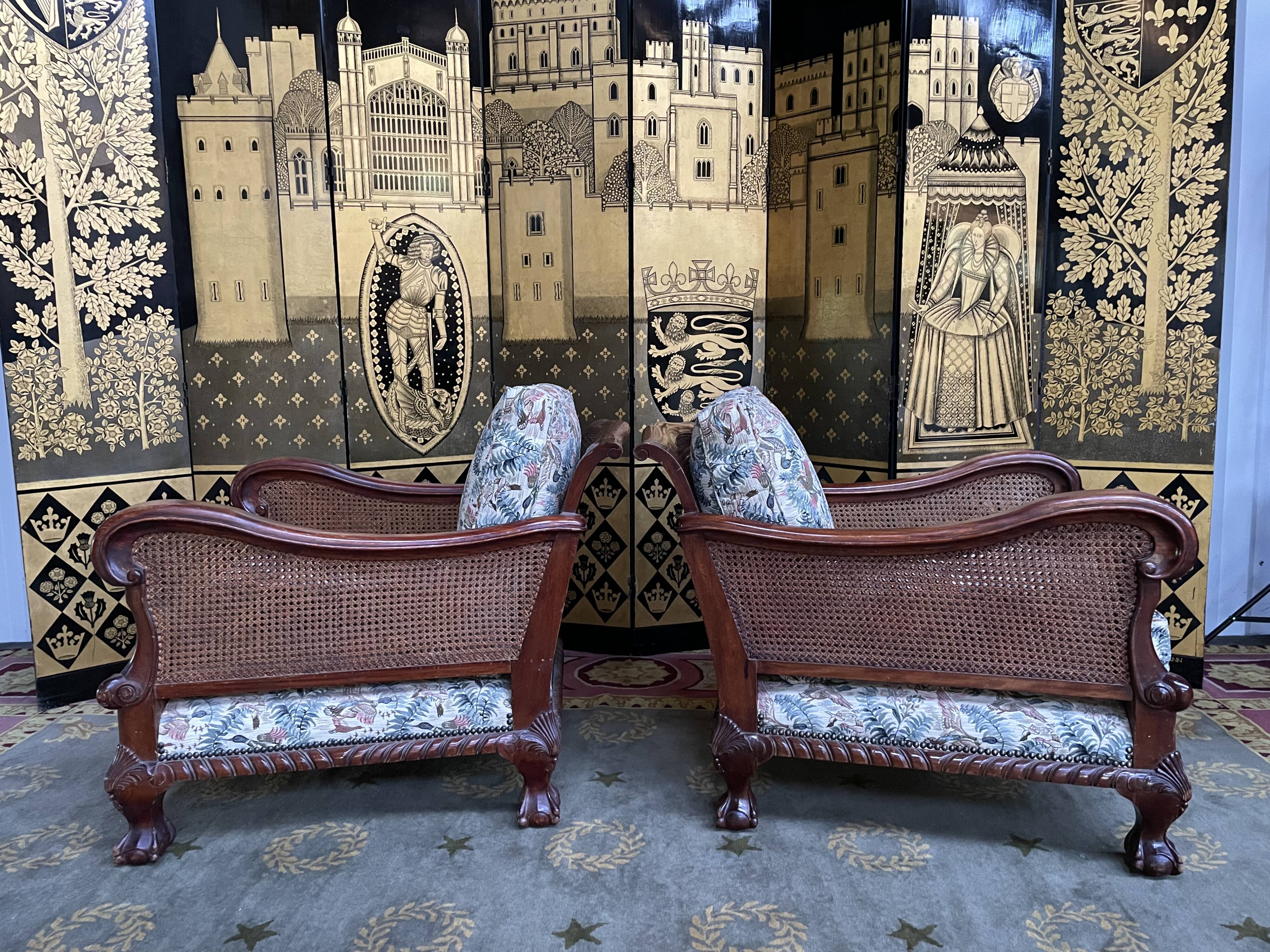 Pair of English mahogany and canning armchairs