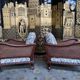Pair of English mahogany and canning armchairs