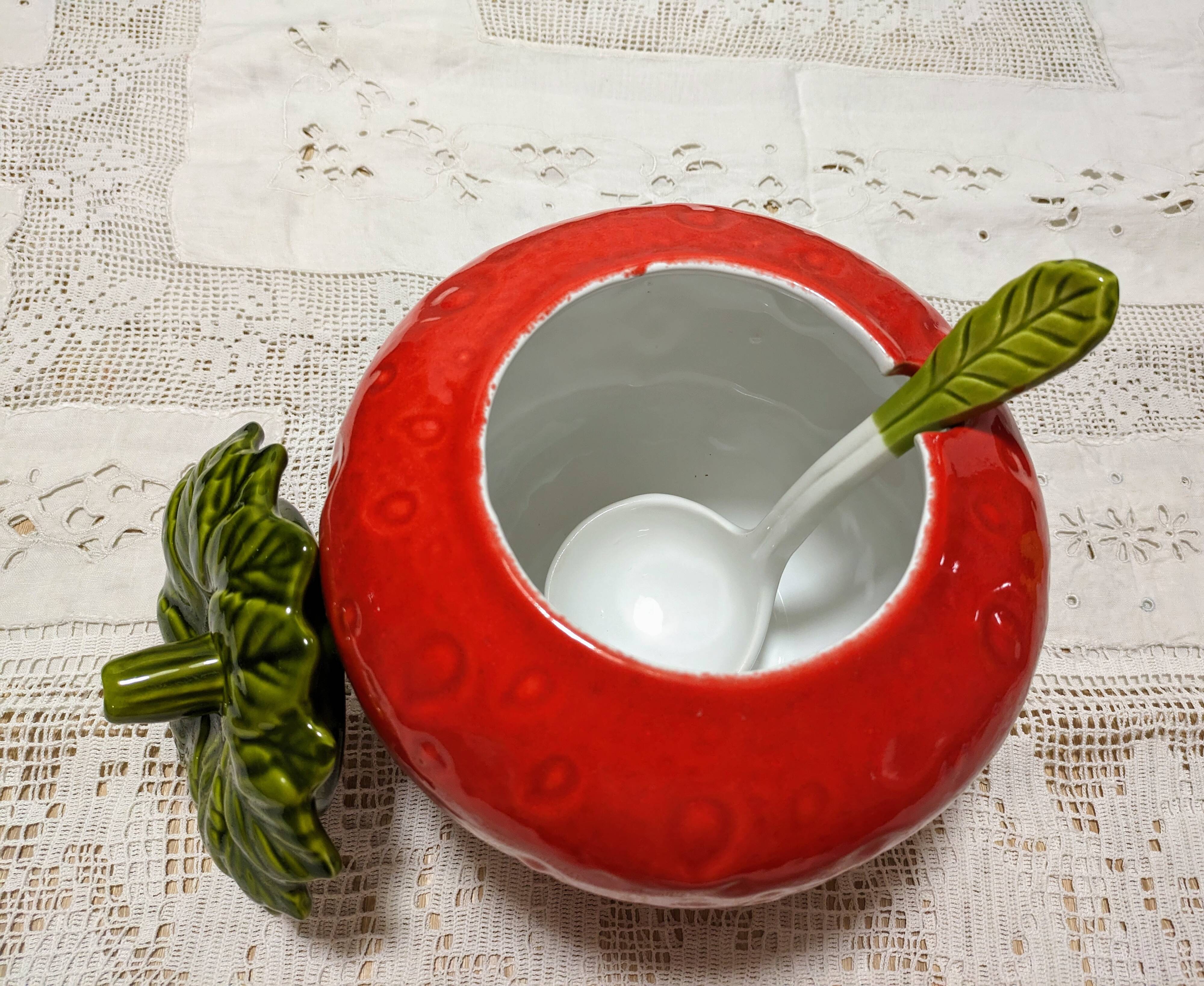 Strawberry Barbotine Tureen with Spoon