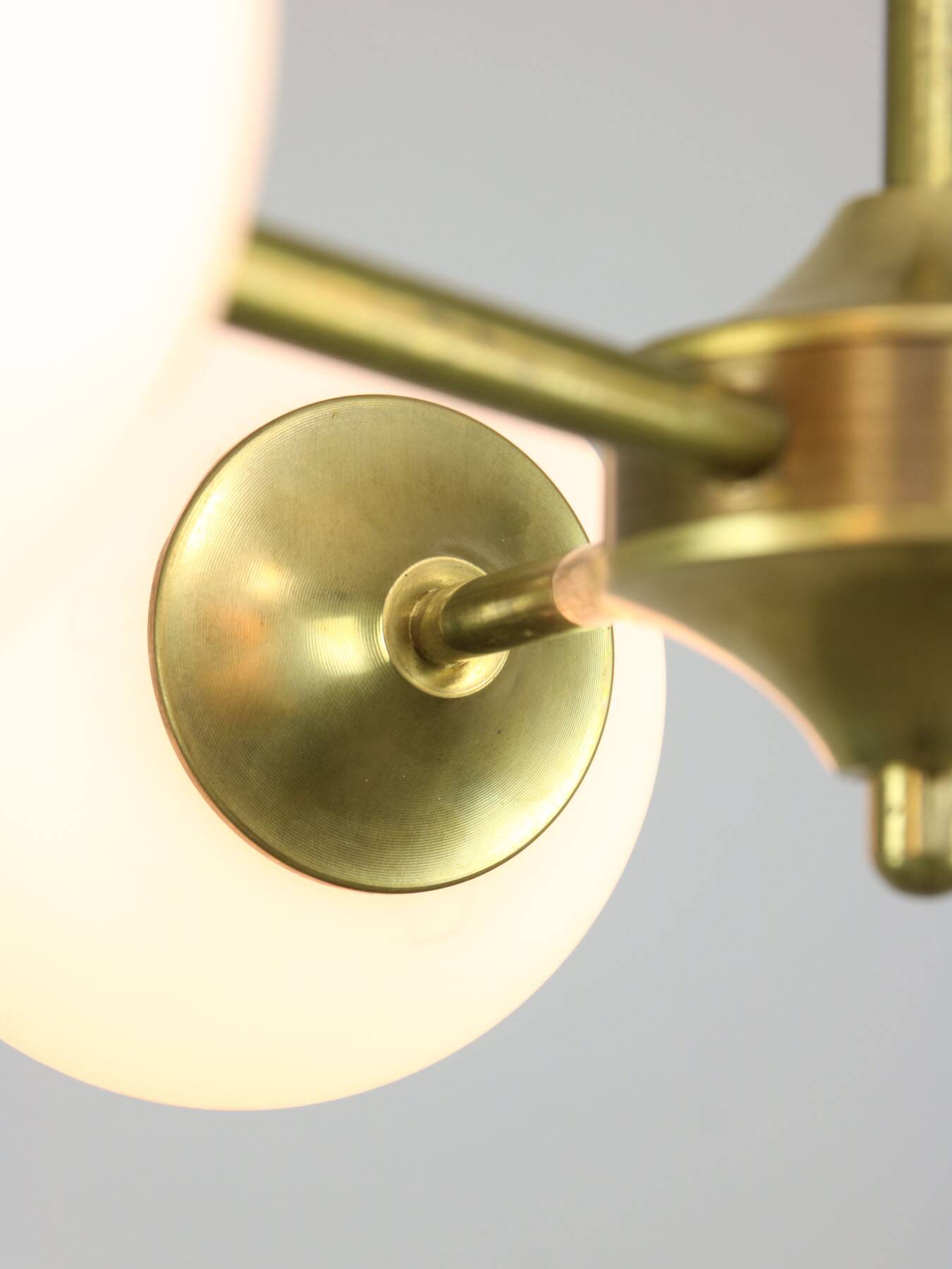 Italian Mid century Modern Chandelier in Brass and Opaline Glass, 1960s