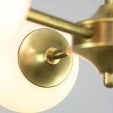 Italian Mid century Modern Chandelier in Brass and Opaline Glass, 1960s