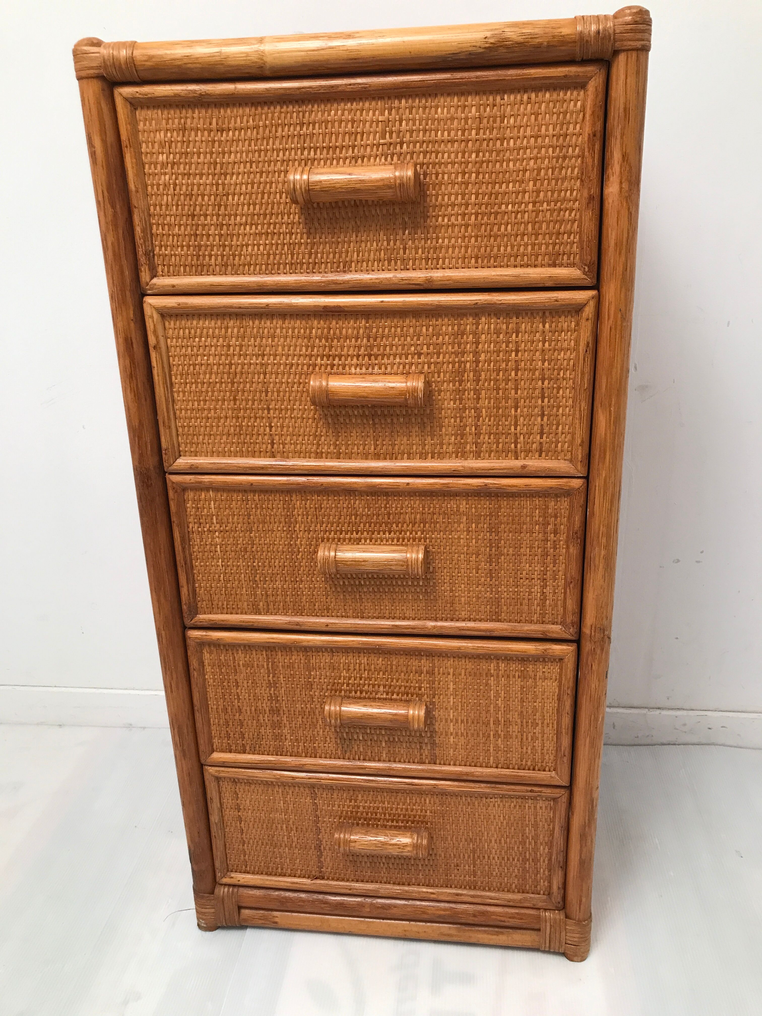 Vintage bamboo chest of drawers from the 60s and 70s