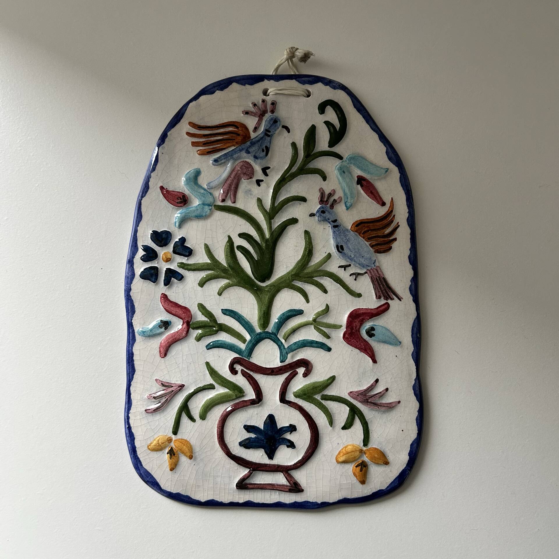 Plaque en céramique décor oiseaux