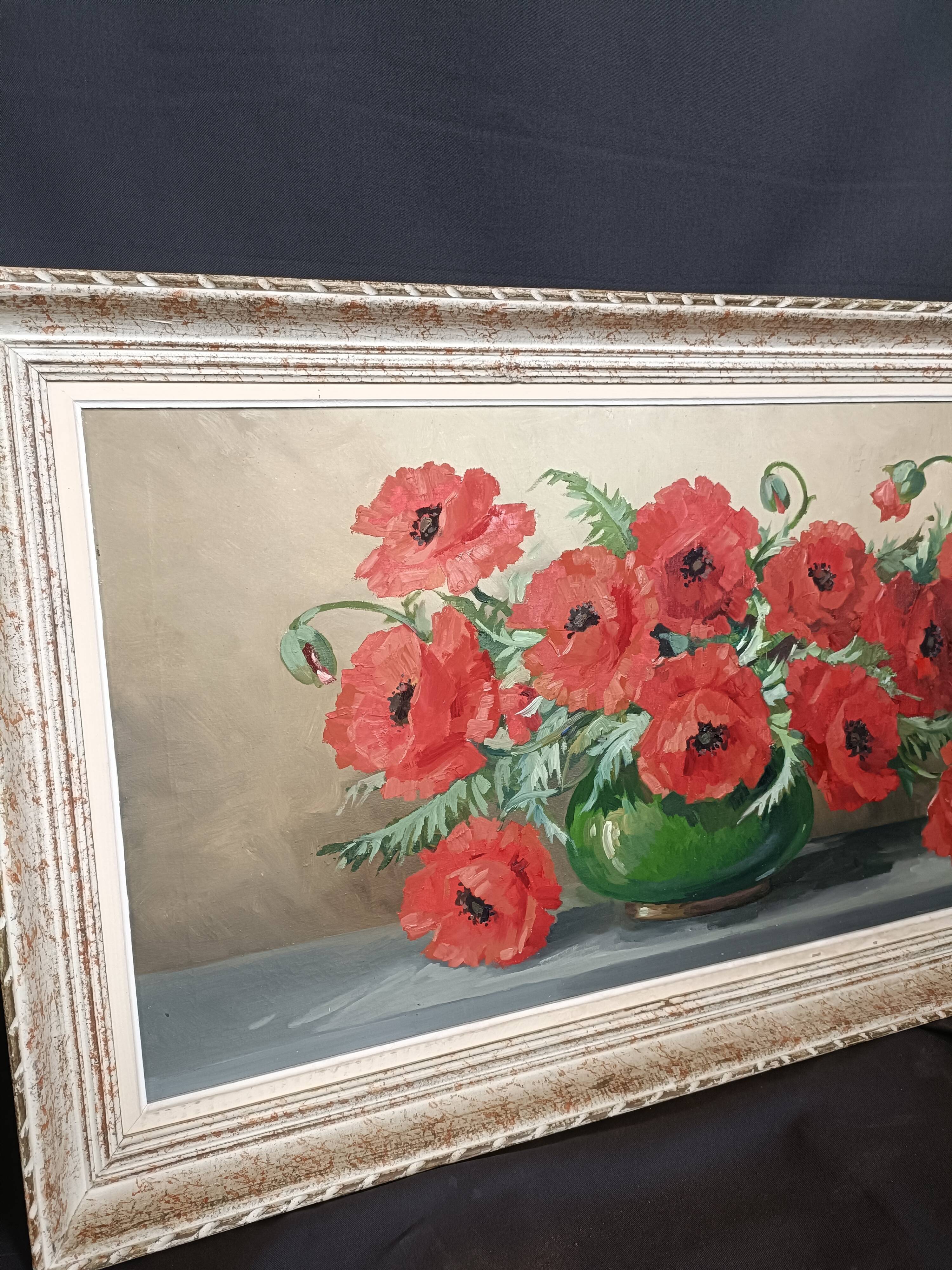 Oil on canvas painting "red poppies" signed