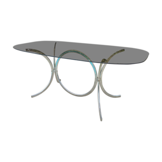 Chrome dining table and Italian smoked glass 1970