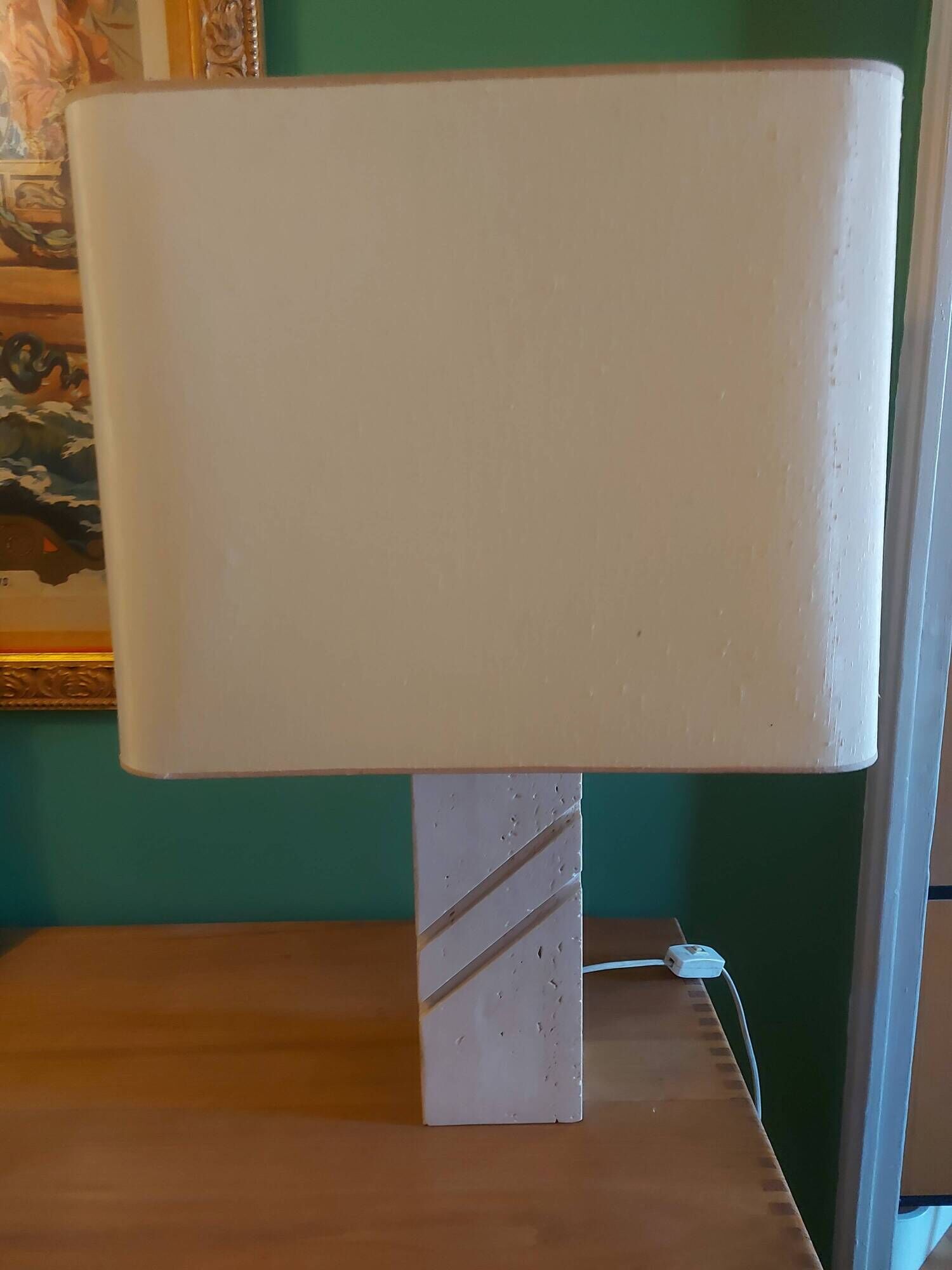 Travertine lamp foot with its original lampshade