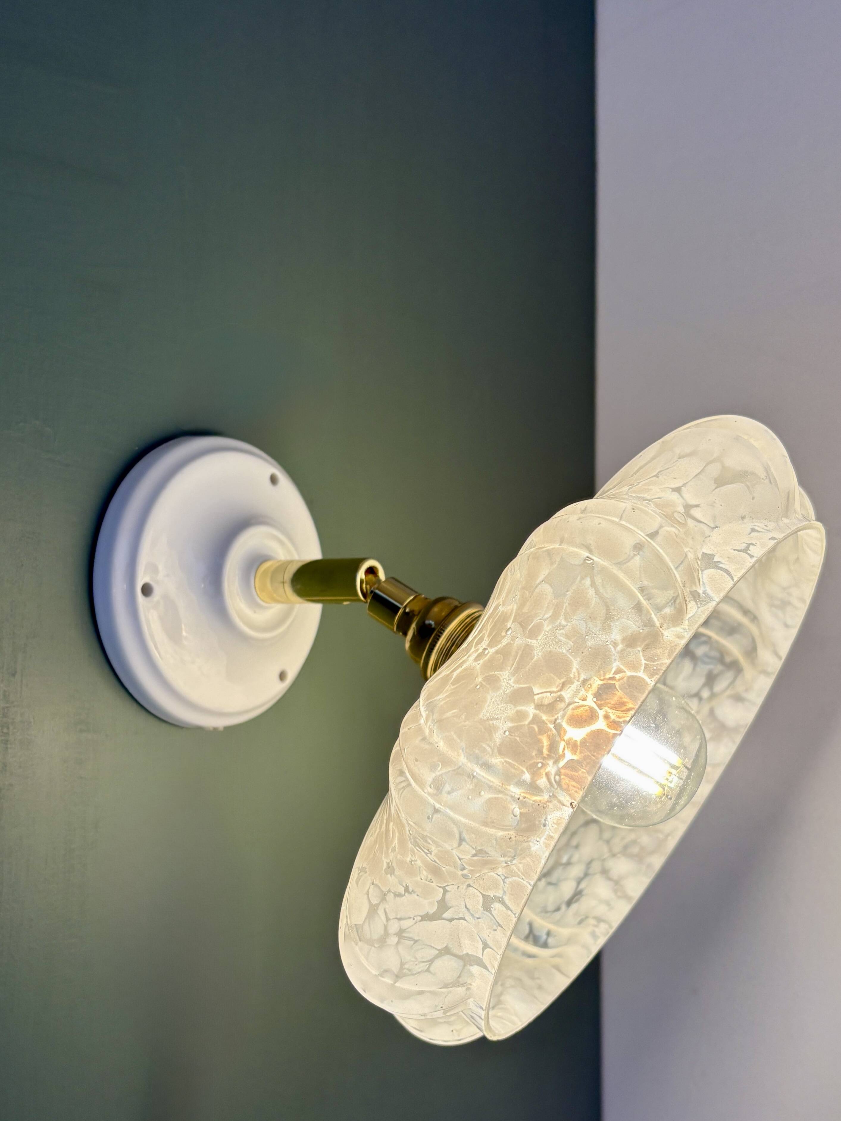 Vintage art deco wall lamp with white Clichy glass shade