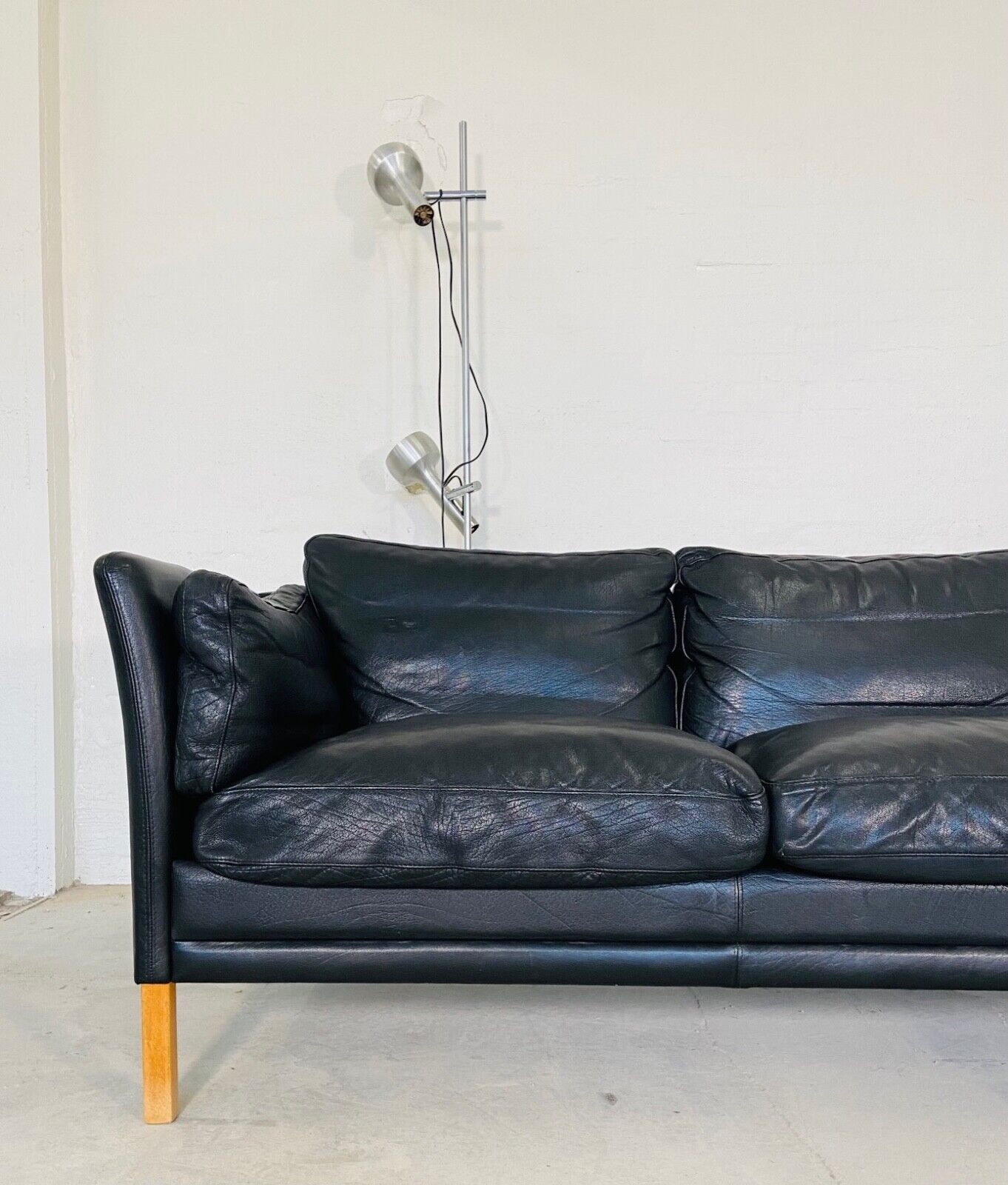 Danish mid-century vintage Mogens Hansen black leather sofa 60s