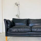 Danish mid-century vintage Mogens Hansen black leather sofa 60s