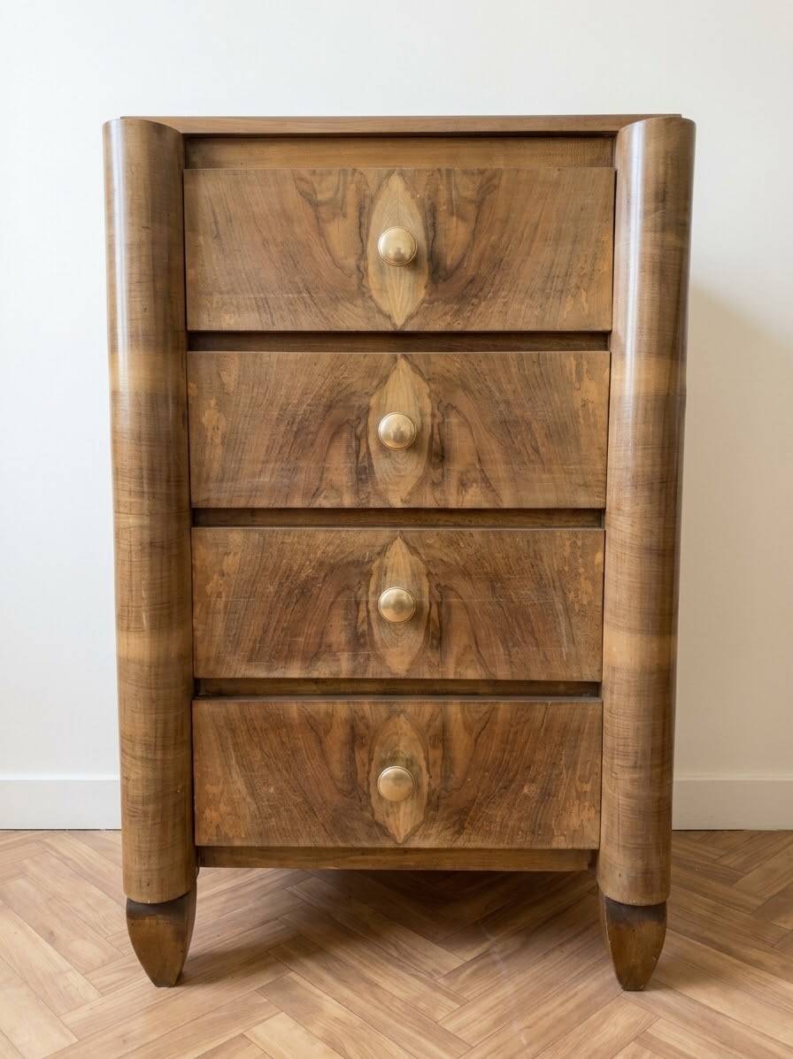 Commode Art Déco ancienne en bois à 4 tiroirs
