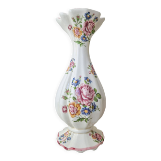 Vintage white porcelain vase with colorful floral decoration