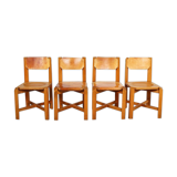 Set of 4 dining chairs elm wood cognac leather