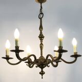 Old chandelier, suspension, light fixture with 6 bronze lights. 70s